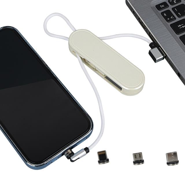 Powermaster PM-25905 Beyaz 3in1 (Type C- Lightning-Micro Usb) Manyetik Uç Taşınabilir Şarj Kablosu