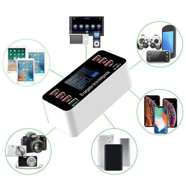Powermaster PM-26057 8 Portlu LCD Ekranlı Akıllı USB ve Type-C PD Şarj İstasyonu
