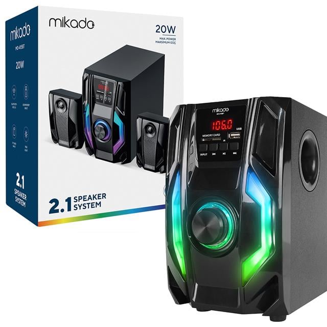 Mikado MD-415BT RGB 2+1 20 Watt Basslı FM/BT/SD/USB Bluetooth Ses Sistemi Multimedya Hoparlör