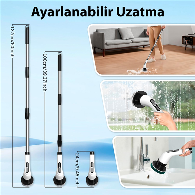 Sunup SN-26239 9’u 1 Arada Çok Amaçlı Kablosuz Şarjlı Temizlik Fırçası IP67 Yıkanabilir Başlık