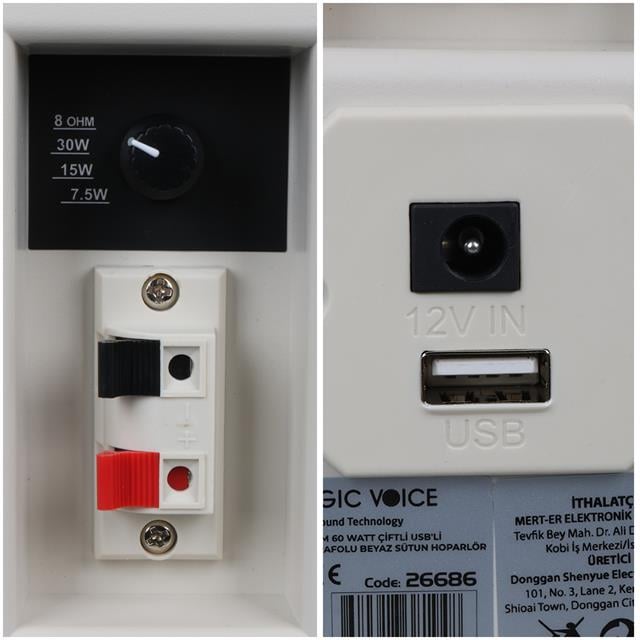 MagicVoice MV-03 16 CM 60 Watt Komütatörlü Hat Trafolu Beyaz Sütun Hoparlör (2’li Takım)