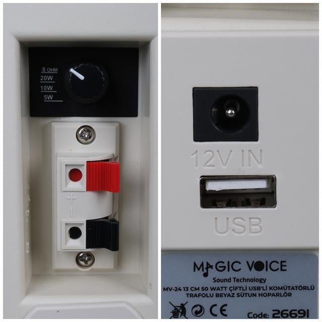 MagicVoice MV-24 13 CM 50 Watt Komütatörlü Hat Trafolu Krem Beyaz Sütun Hoparlör (2’li Takım)