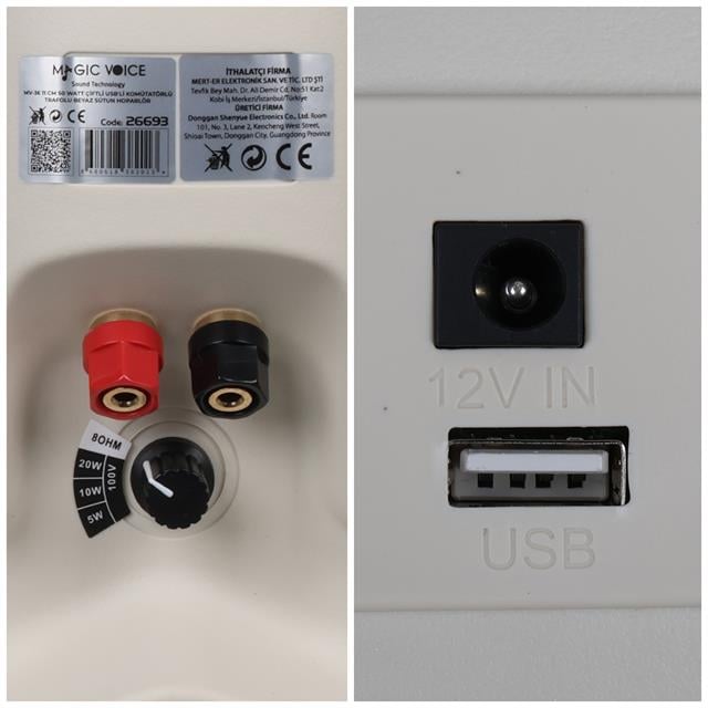 MagicVoice MV-36 11 CM 50 Watt Komütatörlü Hat Trafolu Krem Beyaz Sütun Hoparlör (2’li Takım)