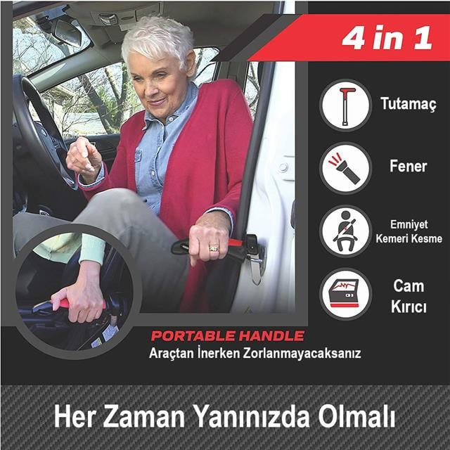 Sunup SN-26713 Araç İniş Destek Kolu Cam Kırıcı Fener Emniyet Kemeri Kesici Çok Fonksiyonlu