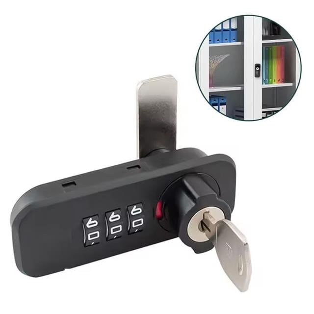 PowerMaster PM-26725 3 Haneli Şifreli Ve Anahtarlı Mekanik Siyah Çekmece Dolap Kilidi (Sol)