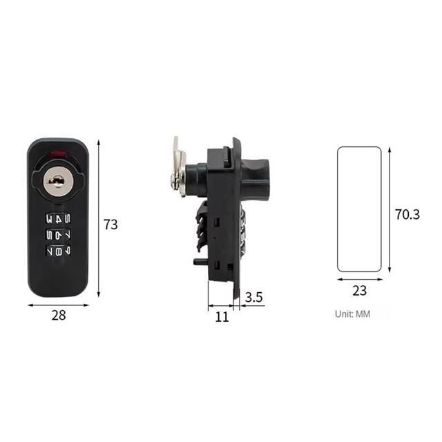 PowerMaster PM-26725 3 Haneli Şifreli Ve Anahtarlı Mekanik Siyah Çekmece Dolap Kilidi (Sol)