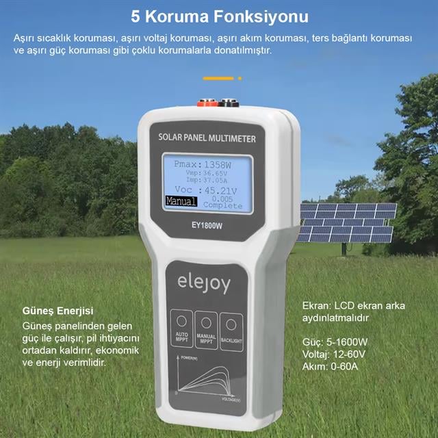 PowerMaster PM-26940 1800 Watt Fotovoltaik MPPT Solar Panel Voltaj Multimetre 12-60V