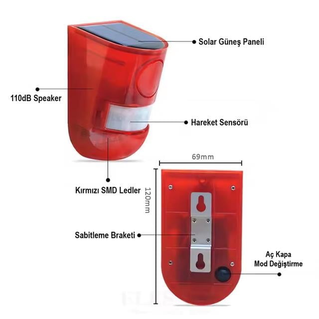 PowerMaster PM-26943 Sesli Hayvan Kovucu Alarm Cihazı Solar Panelli