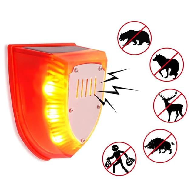 PowerMaster PM-26952 Köpek Silah Sesli Hayvan Kovucu Alarm Cihazı Sadece Gece Çalışır Solar Panelli