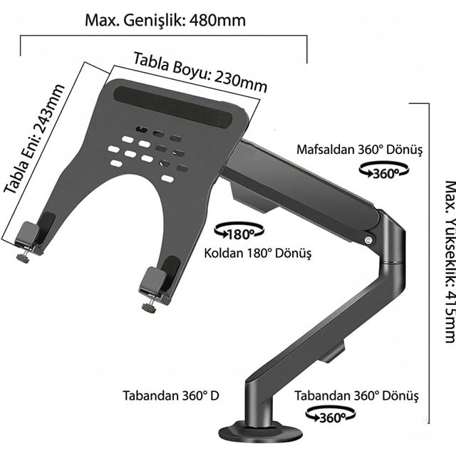 Powermaster PM-27096 Profesyonel Amortisörlü 2’si 1 Arada Laptop ve Monitör Standı