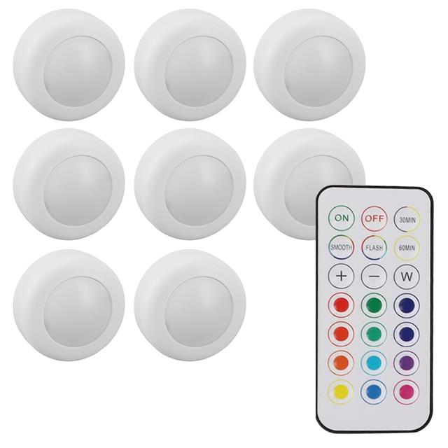 PowerMaster PM-27186 Led Mobilya Merdiven Pilli Aydınlatma 3M Yapışkanlı Kumandalı RGB + 4000K (8’li Paket)