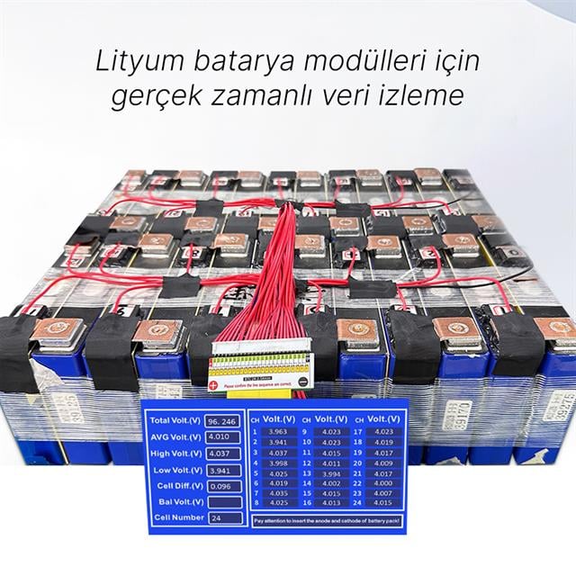 Powtify M6T24 Kasasız 24S Kanallı Yüksek Hassasiyetli Lityum Batarya Gerçek Zamanlı Voltaj Analizörü