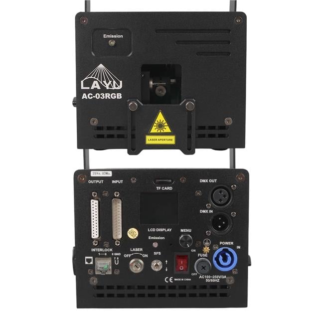 Layu AC-03RGB 3 Watt RGB Lazer 25Kpps Double Safety Design SD Card DMX ILDA Analog