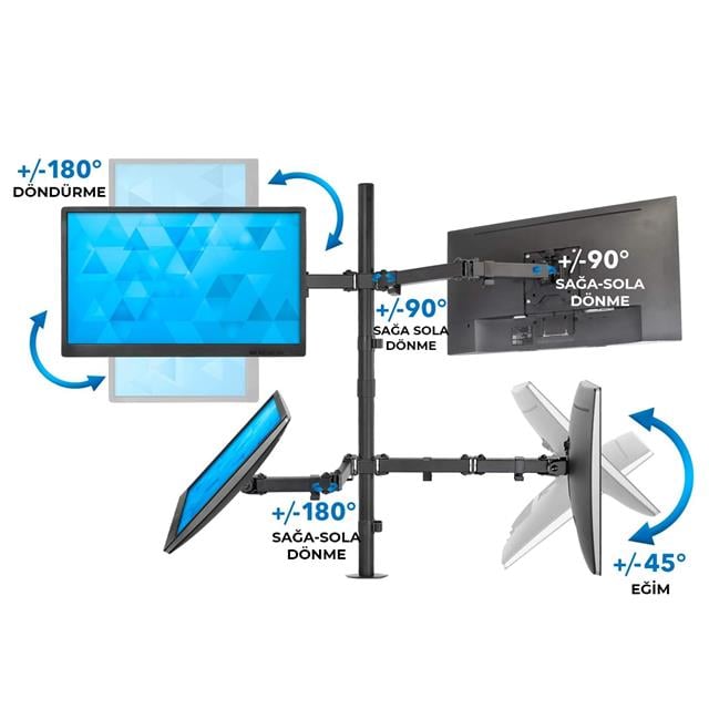 PowerMaster PM-054 13-27’’ Dörtlü (Quad) Mekanik LCD-LED Gaming Monitör Tutucu Masa Stand Askı Aparatı
