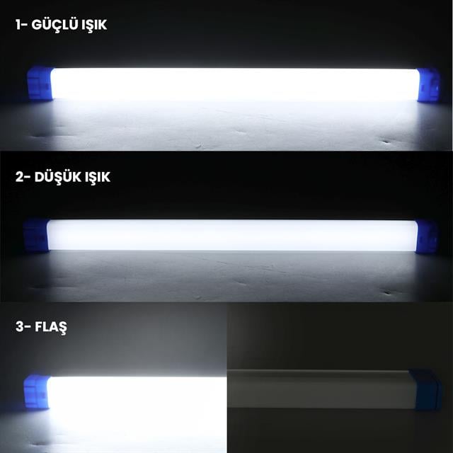 PowerMaster T530 32cm 40W Çubuk Portatif LED Işıldak Şarjlı Tüp Lamba 1200mAh