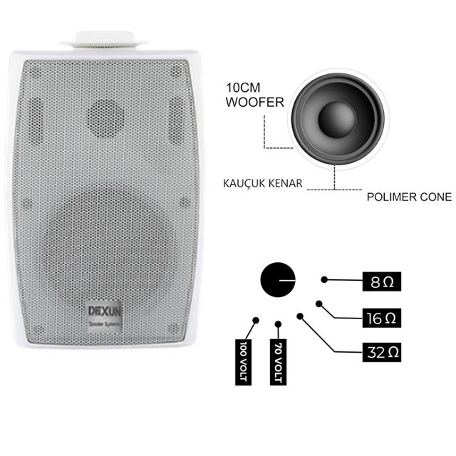 Dexun D-4 Beyaz 10 Cm 150 Watt 100v 4’’ Trafolu Komutatörlü Sütun Hoparlör