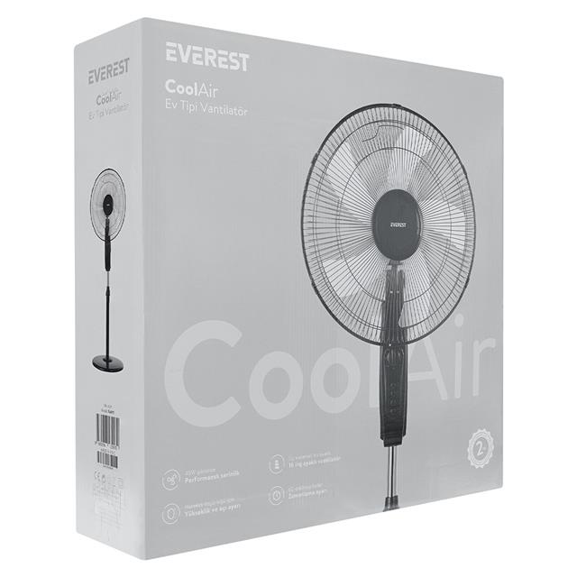 Everest FAN11 Cool Air 16’’ 45 Watt 5 Pervaneli 3 Kademe 1200RPM Zaman Ayarlı Vantilatör Siyah