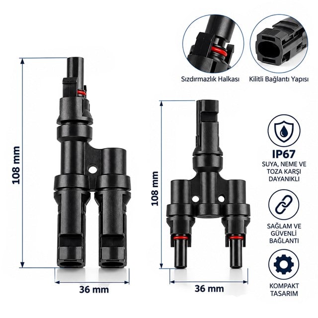 PowerMaster PM-28869 2’Lİ Güneş Paneli Paralel Bağlantı Konnektörü (2 Adet)