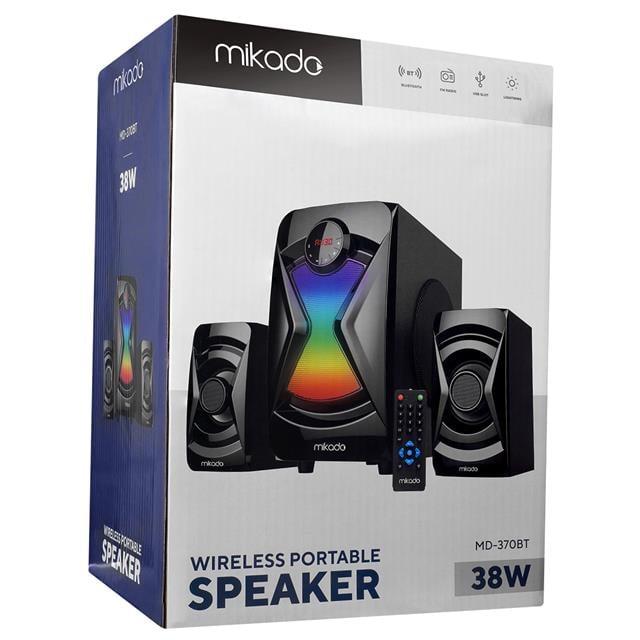 Mikado MD-370BT 38W Siyah BT/AUX/USB/FM/LED Işıklı Multimedia Speaker 2+1 Ses Sistemi