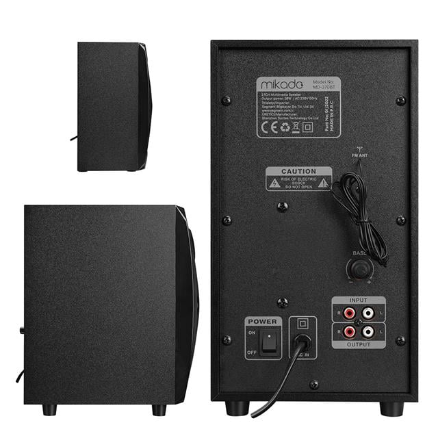 Mikado MD-370BT 38W Siyah BT/AUX/USB/FM/LED Işıklı Multimedia Speaker 2+1 Ses Sistemi