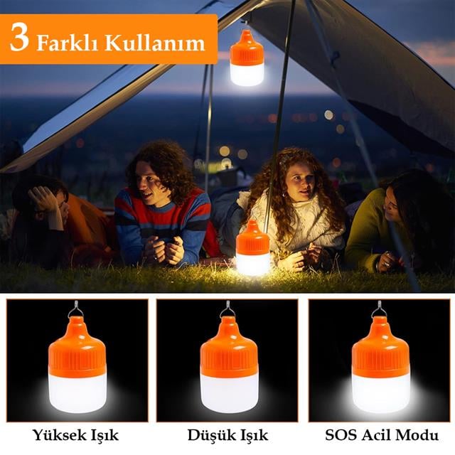 Ledx LN-OR30G 30 Watt TYPE-C Şarjlı Taşınabilir Asma Kancalı Kamp Çadır Lambası 6500K 1200mAh 3 Modlu ABS Malzeme