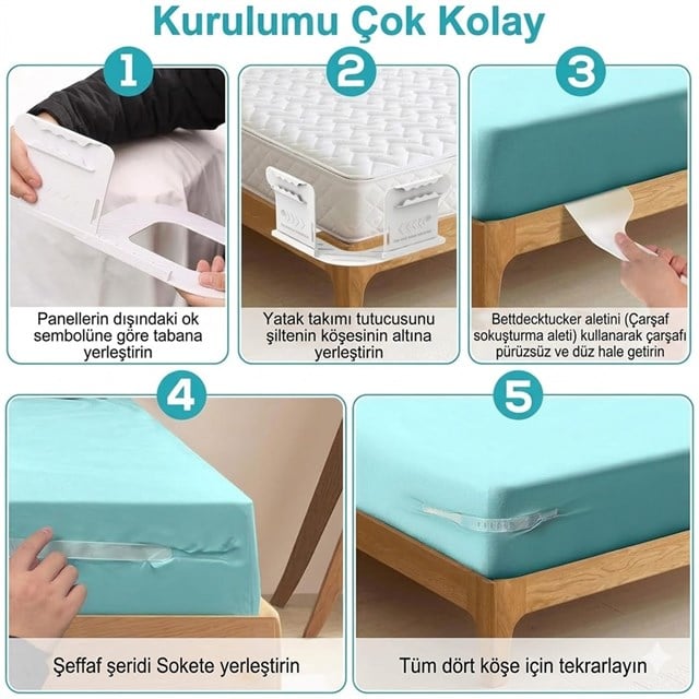 Sunup SN-29126 Pratik 4’lü Nevresim - Çarşaf Tutucu Sabitleyici