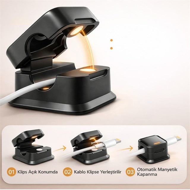 Sunup SN-29135 Manyetik 6’lı Kablo Tutucu Düzenleyici Organizer Klips Siyah