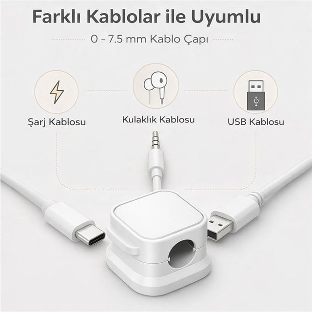 Sunup SN-29136 Manyetik 6’lı Kablo Tutucu  Düzenleyici Organizer Klips Beyaz