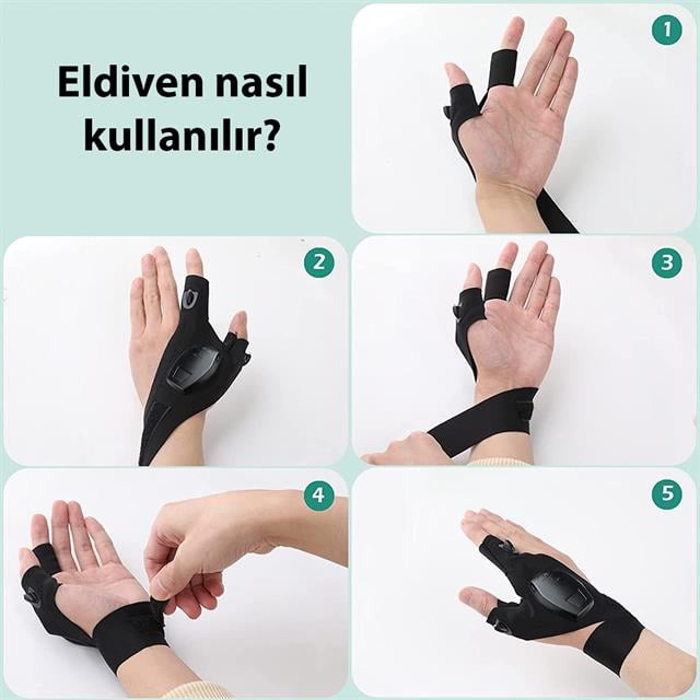 PowerMaster PM-29267 Tamir - Mekanik İş - Balıkçı Şarjlı Parmak Led Aydınlatma Çalışma Eldiveni (Tek EL)