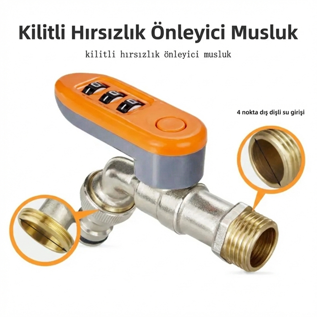 SN-29268 3 Haneli Şifreli Kilitli Bahçe Musluğu 1/2’’ Dış Mekan Su Vanası Hortum Bağlantı Seti görsel 4
