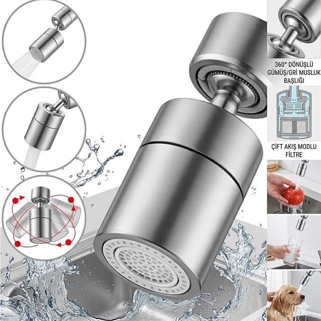 Sunup SN-29317 Çift Hız Ayarlı Gümüş Renk Musluk Başlığı