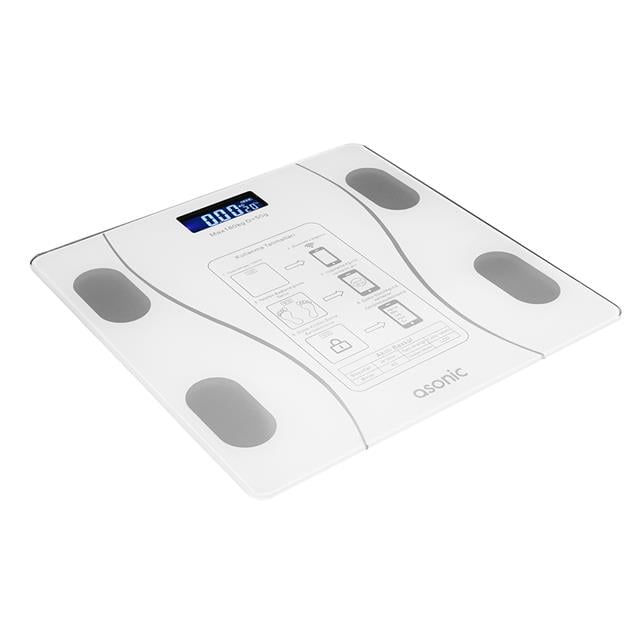 Asonic BS260 Beyaz 260x260 Mm Dijital Bluetooth Baskül (2*AAA Pil Hediyeli)