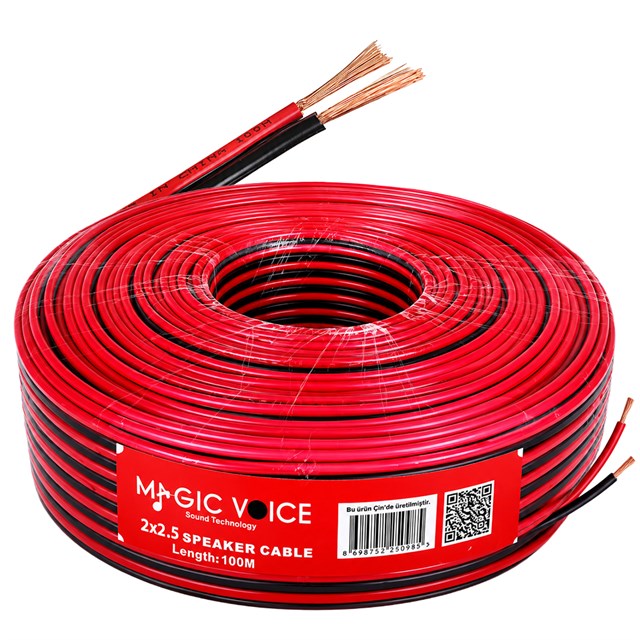 Magicvoice MV-29560 2x2.50mm Siyah Kırmızı 100 Metre CCA Hoparlör Ses Kablosu