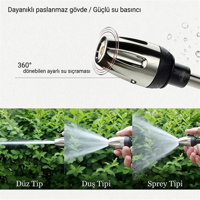 Powermaster PM-29663 Yüksek Basınçlı Uzun Çubuklu Araç Yıkama ve Sulama Seti