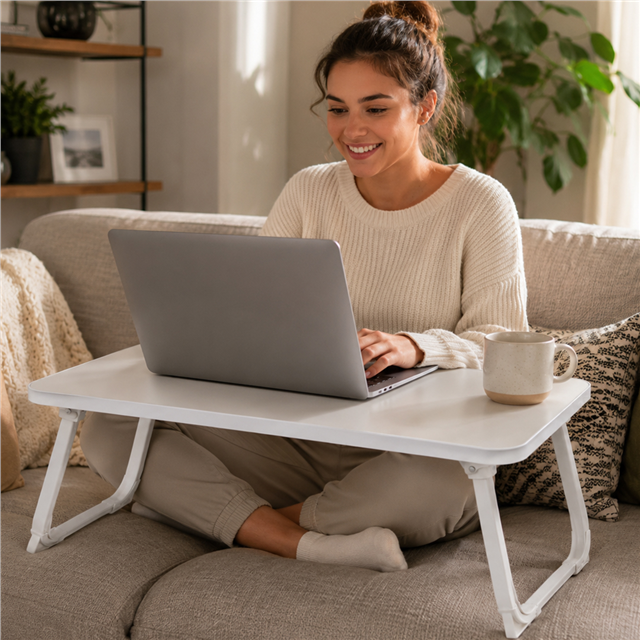 Sunup SN-29694 Katlanabilir Laptop Masası ve Yatak Koltuk Üzeri Tepsisi Beyaz 70x48cm