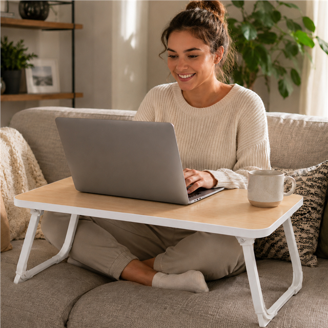 Sunup SN-29696 Katlanabilir Laptop Masası ve Yatak Koltuk Üzeri Tepsisi Ahşap Desen 70x48cm