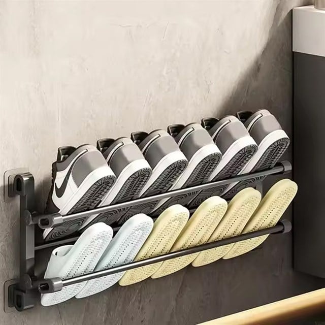 Sunup SN-30748 Siyah Duvara Monte 65 Cm Çok Amaçlı Pratik Terlik Ayakkabı Ve Havlu Düzenleyici