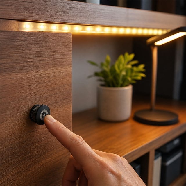 Powermaster PM-30933 24V DC 16mm Gömme Dokunmatik LED Dimmer Kontrolcüsü Switch Buton Siyah