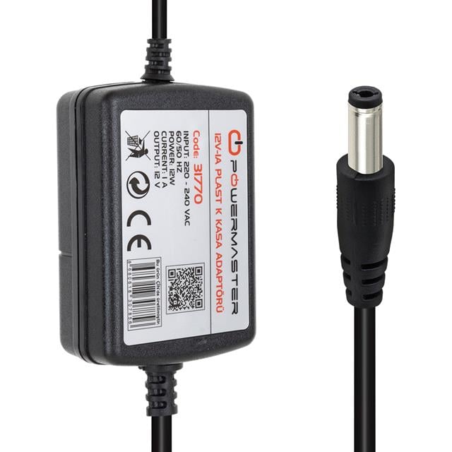 Powermaster PM-31770 12 Volt - 1 Amper - 12 Watt 5.5*2.5 Mm Uçlu İki Ucu Kablolu Masaüstü Adaptör