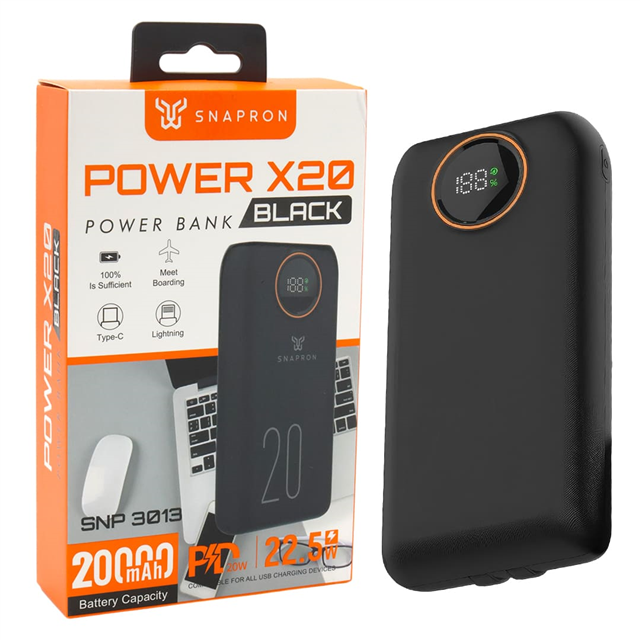 Snapron SNP-3013 22.5W PD 20.000mAh Dahili Kablolu ve Hızlı Şarjlı Powerbank