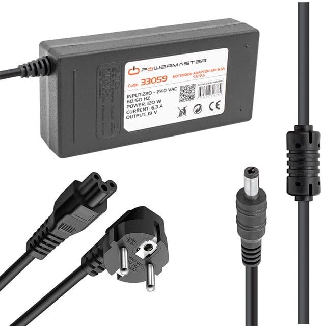 Powermaster PM-33059 19 Volt - 6.3 Amper - 120 Watt 5.5*2.5 Mm Uçlu Adaptör (Toshiba Notebook)