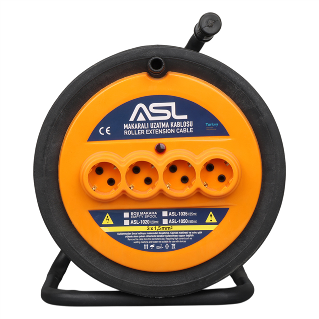 ASL ASL-1035 35 Metre 3x1.5mm 4’lü Prizli Makaralı Uzatma Kablosu