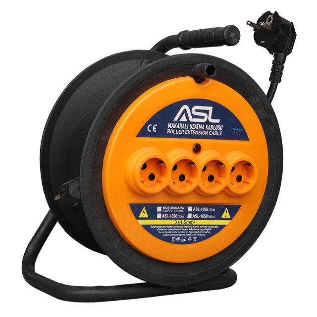 ASL ASL-1035 35 Metre 3x1.5mm 4’lü Prizli Makaralı Uzatma Kablosu