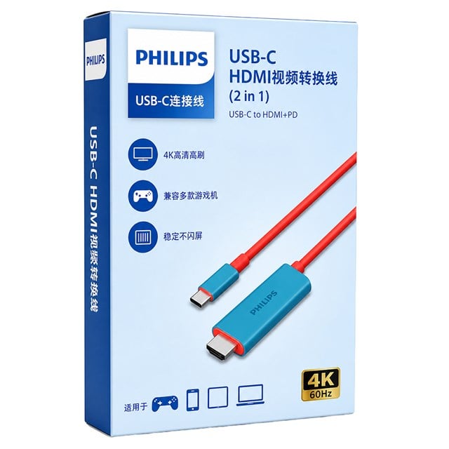 Philips SWR1650Y/93 USB-C to HDMI 4K 60Hz Adaptör Kablo + 100W PD Şarj Desteği (2’si 1 Arada)