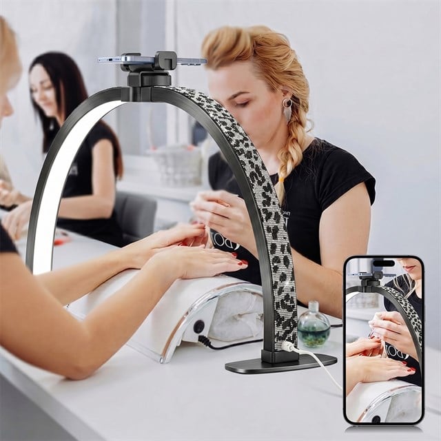 TrLed F-550A Zebra Elmas Desenli 55cm Katlanabilir Yarım Ay Protez Tırnak ve Güzellik Uzmanı Masa Lambası