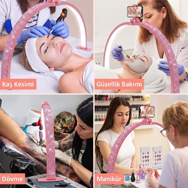 TrLed F-700A 70CM Pembe Elmas Desenli Katlanabilir Masaüstü Manikür ve Protez Tırnak Lambası