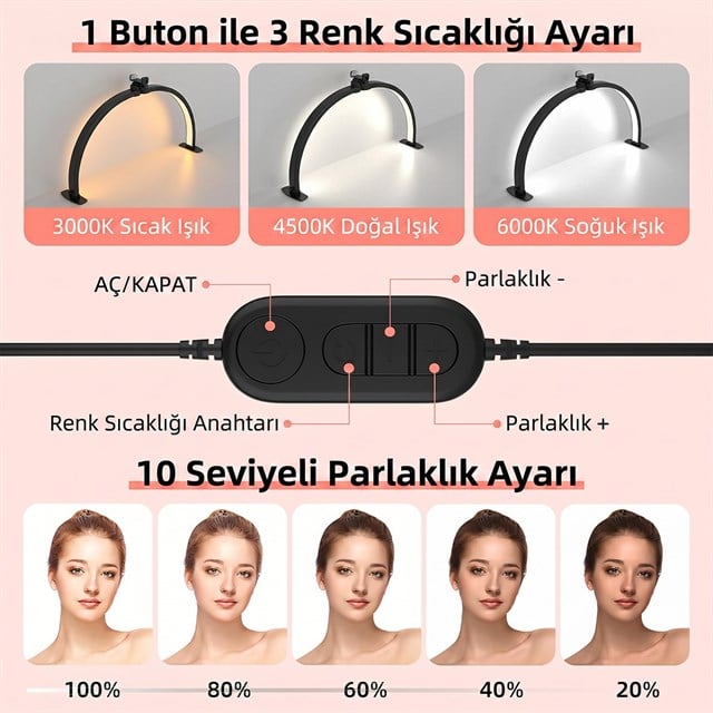 TrLed F-700A 70CM Pembe Katlanabilir Masaüstü Manikür ve Protez Tırnak Lambası
