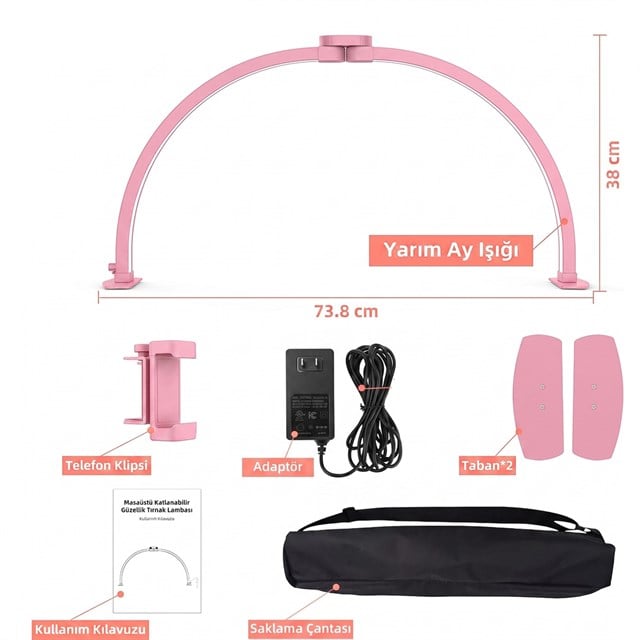 TrLed F-700A 70CM Pembe Katlanabilir Masaüstü Manikür ve Protez Tırnak Lambası