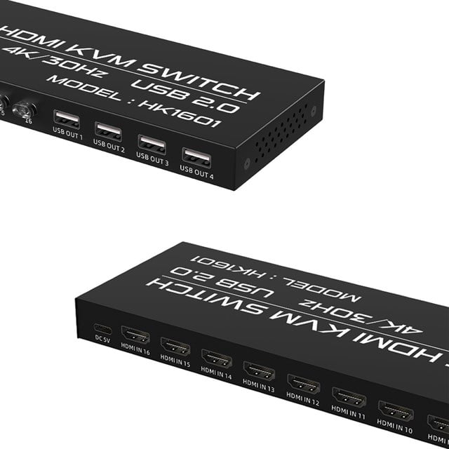 Powermaster HK1601 16 Port 4K 30HZ Video HDMI 2.0 Kvm Anahtarlı Kablolu Switch