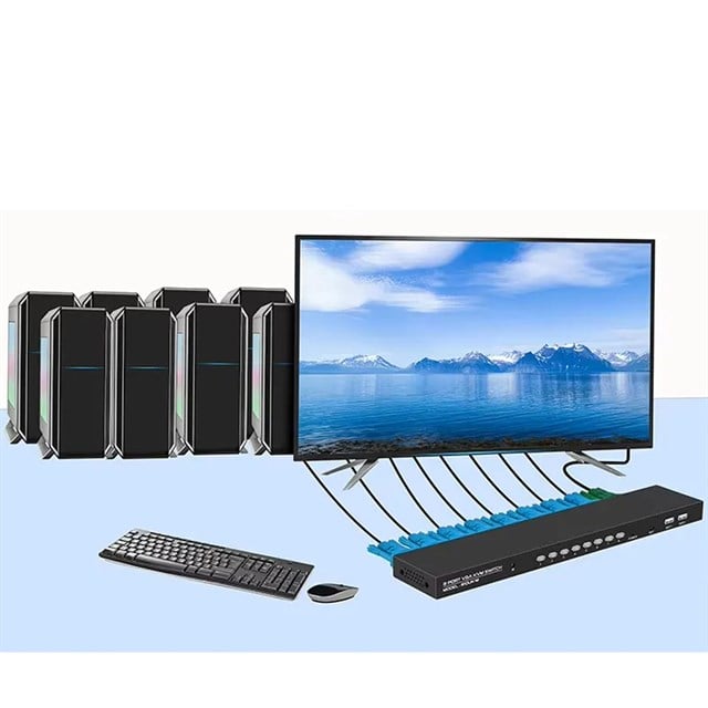 Powermaster 810UK-M Profesyonel 8 Port VGA KVM Switch – Çoklu PC Kontrol Ünitesi